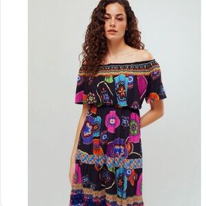 Ruby Yaya Off Shoulder Boho Colorful Midi Dress Size Small